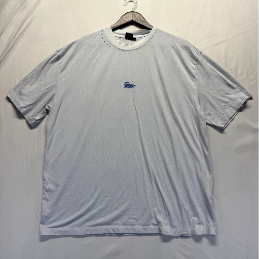 Sumwon Studio T Shirt Men Large White Blue Graphic Print Embroidered Logo Casual